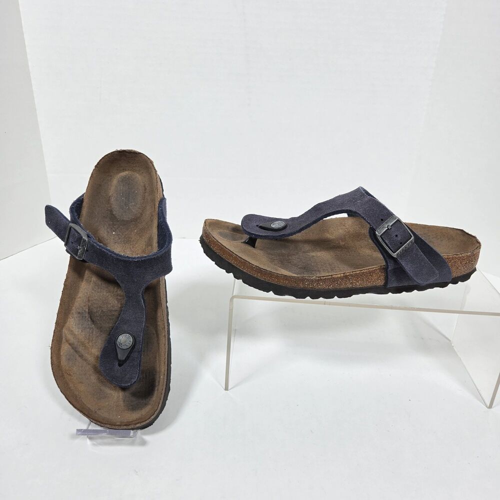 Birkenstock Gizeh Sandals EU 38 US 7-7.5 W / 5-5.5 M Blue Faux Suede Thong Cork